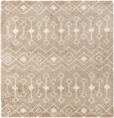 Light Brown 7' 10 x 7' 10 Moroccan Trellis Shag Square Area Rug Thick Soft Touch Fluffy & Plush Shaggy Pile
