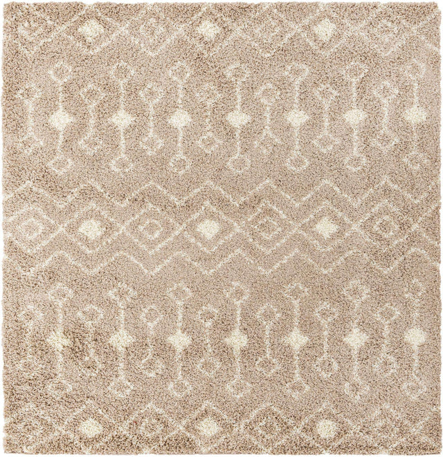 Light Brown 7' 10 x 7' 10 Moroccan Trellis Shag Square Area Rug Thick Soft Touch Fluffy & Plush Shaggy Pile