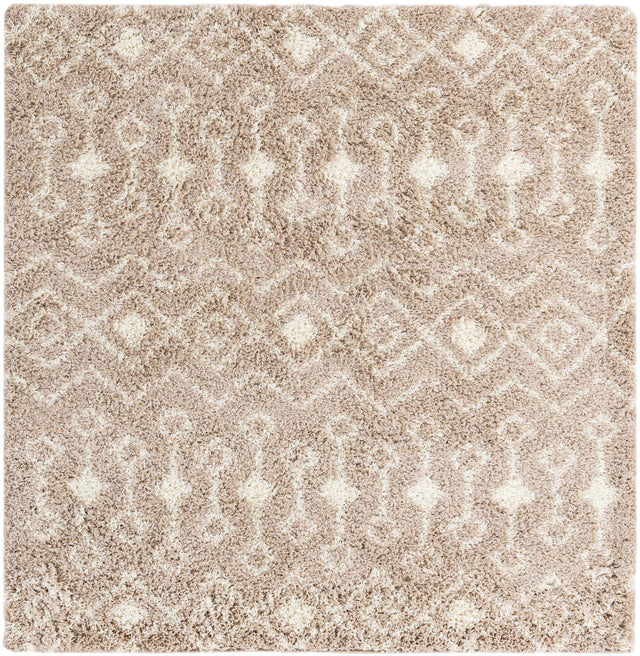 Light Brown 6' 1 x 6' 1 Moroccan Trellis Shag Square Area Rug Thick Soft Touch Fluffy & Plush Shaggy Pile