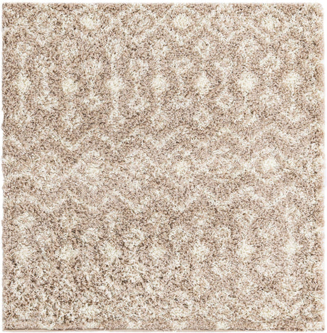 Light Brown 4' 1 x 4' 1 Moroccan Trellis Shag Square Area Rug Thick Soft Touch Fluffy & Plush Shaggy Pile