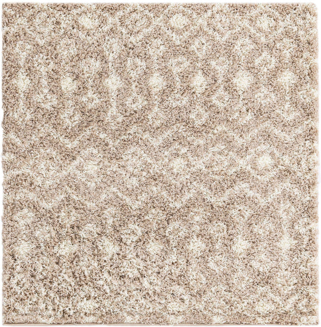 Light Brown 4' 1 x 4' 1 Moroccan Trellis Shag Square Area Rug Thick Soft Touch Fluffy & Plush Shaggy Pile