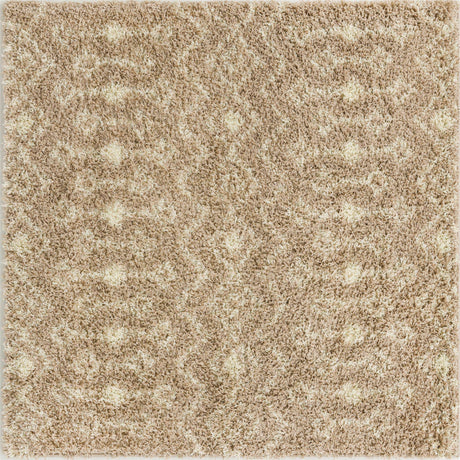 Light Brown 5' 3 x 5' 3 Moroccan Trellis Shag Square Area Rug Thick Soft Touch Fluffy & Plush Shaggy Pile