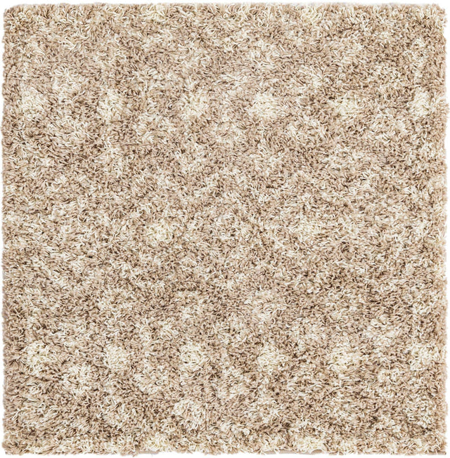 Light Brown 3' 1 x 3' 1 Moroccan Trellis Shag Square Area Rug Thick Soft Touch Fluffy & Plush Shaggy Pile