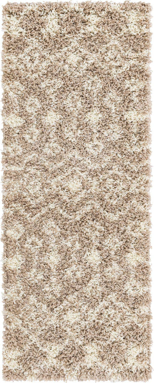 Light Brown 2' x 5' 1 Moroccan Trellis Shag Runner Area Rug Thick Soft Touch Fluffy & Plush Shaggy Pile