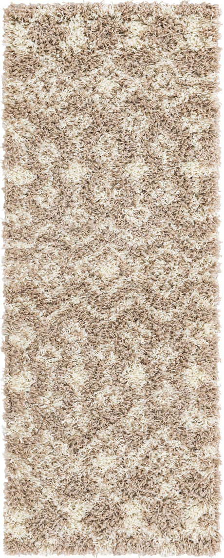Light Brown 2' x 5' 1 Moroccan Trellis Shag Runner Area Rug Thick Soft Touch Fluffy & Plush Shaggy Pile