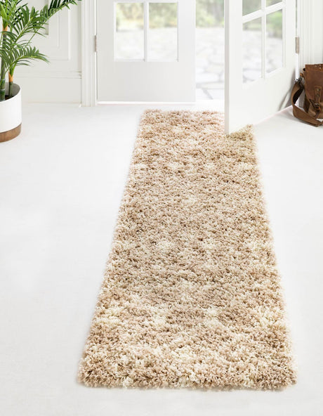 Light Brown 2' x 7' Moroccan Trellis Shag Runner Rug