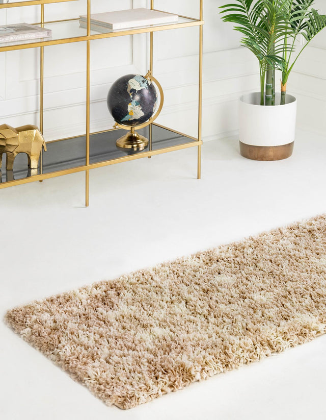 Light Brown 3' x 12' Moroccan Trellis Shag Runner Rug