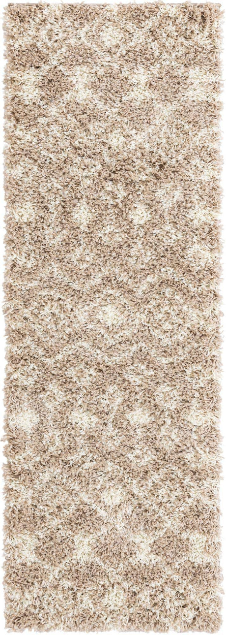 Light Brown 2' x 6' 1 Moroccan Trellis Shag Runner Rug