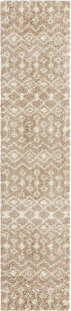Light Brown 3' x 12' Moroccan Trellis Shag Runner Rug