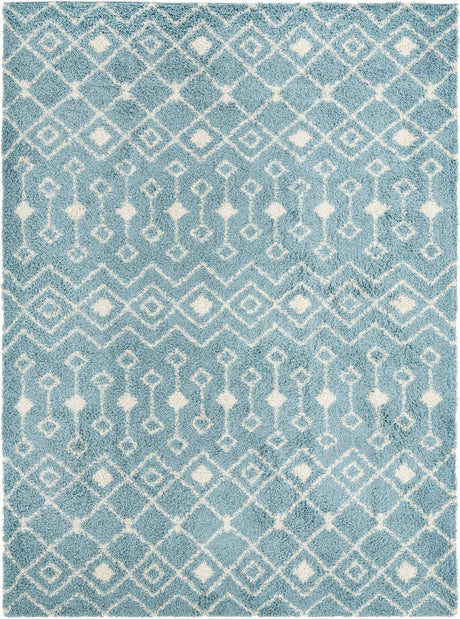 Light Blue 11' x 14' Moroccan Trellis Shag Rectangle Rug