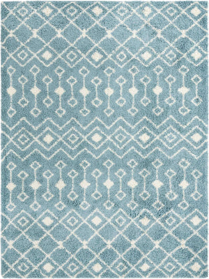 Light Blue 10' x 13' 1 Moroccan Trellis Shag Rectangle Area Rug Thick Soft Touch Fluffy & Plush Shaggy Pile