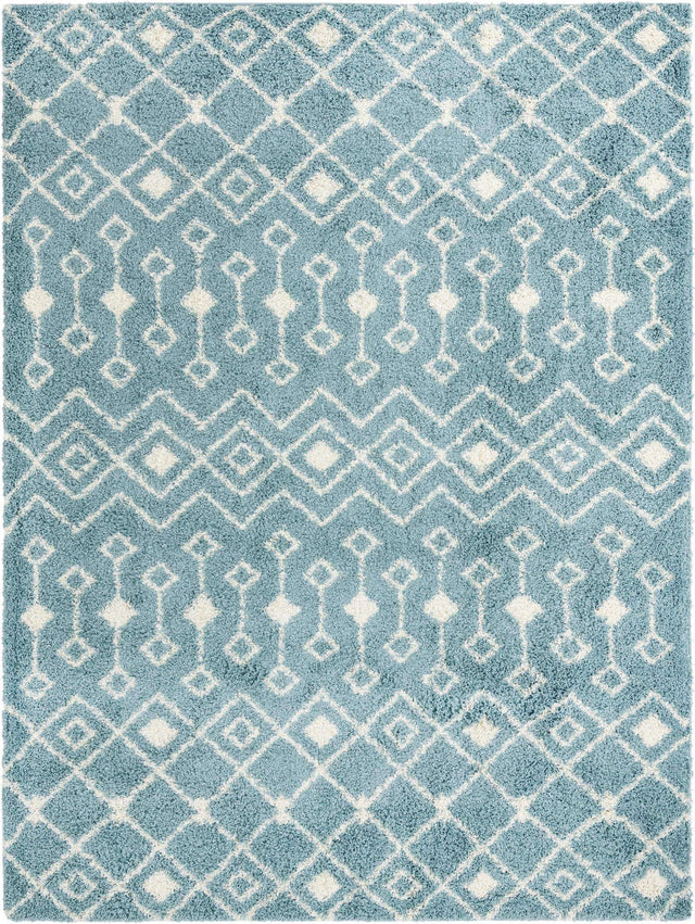Light Blue 10' x 13' 1 Moroccan Trellis Shag Rectangle Area Rug Thick Soft Touch Fluffy & Plush Shaggy Pile