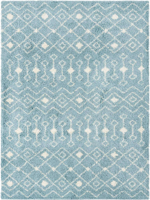 Light Blue 9' x 12' Moroccan Trellis Shag Rectangle Area Rug Thick Soft Touch Fluffy & Plush Shaggy Pile