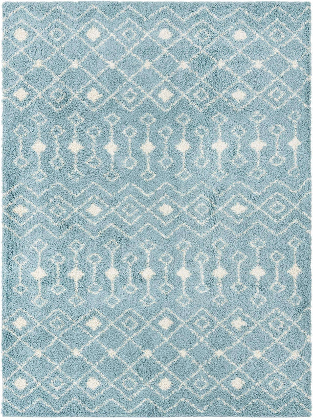 Light Blue 9' x 12' Moroccan Trellis Shag Rectangle Area Rug Thick Soft Touch Fluffy & Plush Shaggy Pile