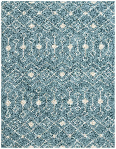 Light Blue 7' 10 x 10' Moroccan Trellis Shag Rectangle Area Rug Thick Soft Touch Fluffy & Plush Shaggy Pile