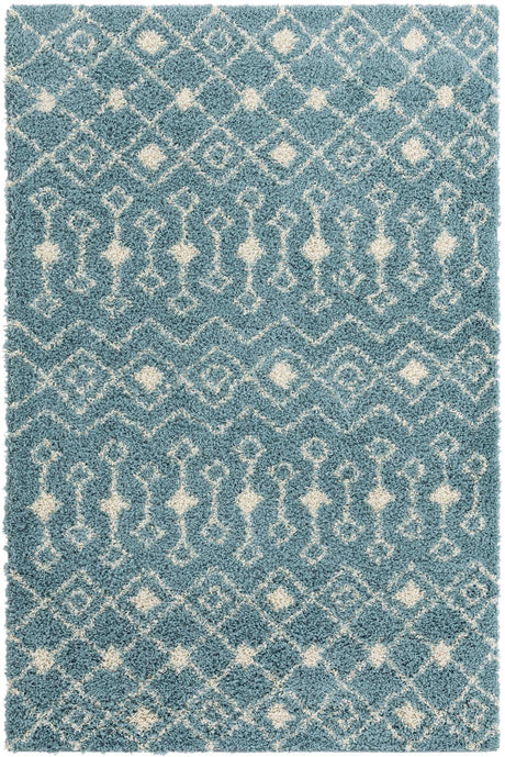 Light Blue 6' x 9' Moroccan Trellis Shag Rectangle Rug