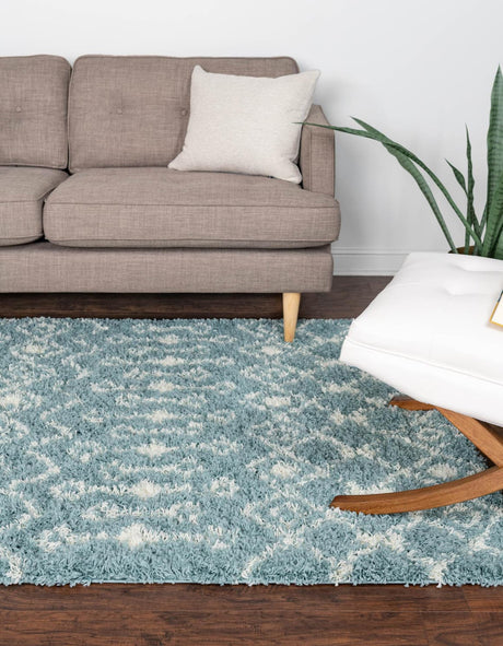 Light Blue 11' x 14' Moroccan Trellis Shag Rectangle Rug