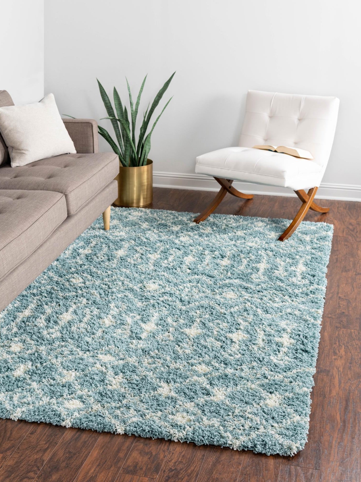 Light Blue 6' 1 x 9' Moroccan Trellis Shag Rectangle Area Rug Thick Soft Touch Fluffy & Plush Shaggy Pile 100% Polypropylene Geometric Traditional Carpet for Sale at Rug Engine