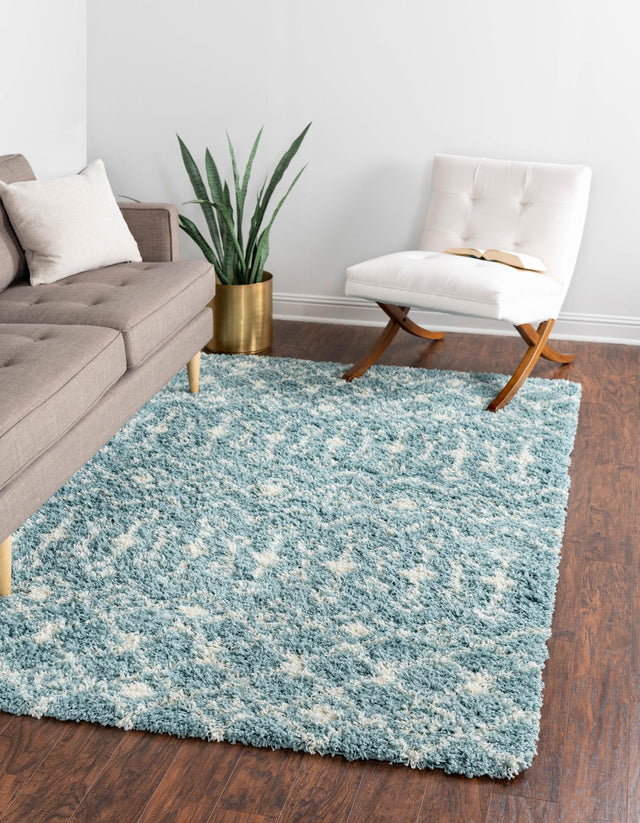 Light Blue 11' x 14' Moroccan Trellis Shag Rectangle Rug
