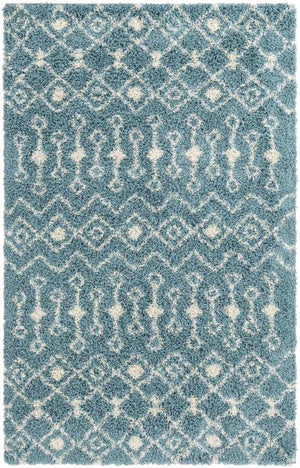 Light Blue 5' 3 x 8' Moroccan Trellis Shag Rectangle Area Rug Thick Soft Touch Fluffy & Plush Shaggy Pile