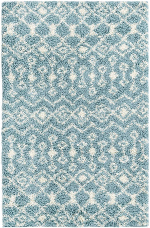 Light Blue 4' 1 x 6' 1 Moroccan Trellis Shag Rectangle Area Rug Thick Soft Touch Fluffy & Plush Shaggy Pile