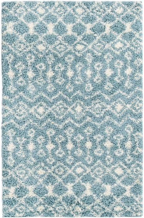 Light Blue 4' 1 x 6' 1 Moroccan Trellis Shag Rectangle Area Rug Thick Soft Touch Fluffy & Plush Shaggy Pile