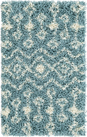 Light Blue 2' x 3' 1 Moroccan Trellis Shag Rectangle Area Rug Thick Soft Touch Fluffy & Plush Shaggy Pile