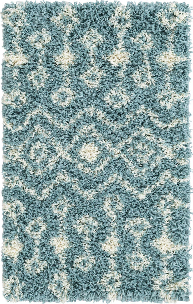 Light Blue 2' x 3' 1 Moroccan Trellis Shag Rectangle Area Rug Thick Soft Touch Fluffy & Plush Shaggy Pile