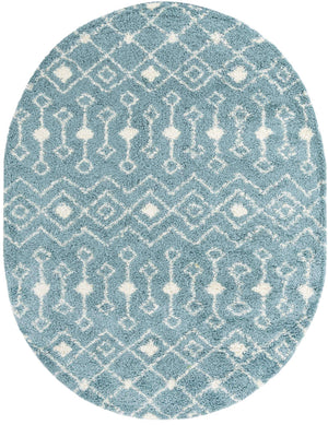 Light Blue 7' 10 x 10' Moroccan Trellis Shag Oval Area Rug Thick Soft Touch Fluffy & Plush Shaggy Pile