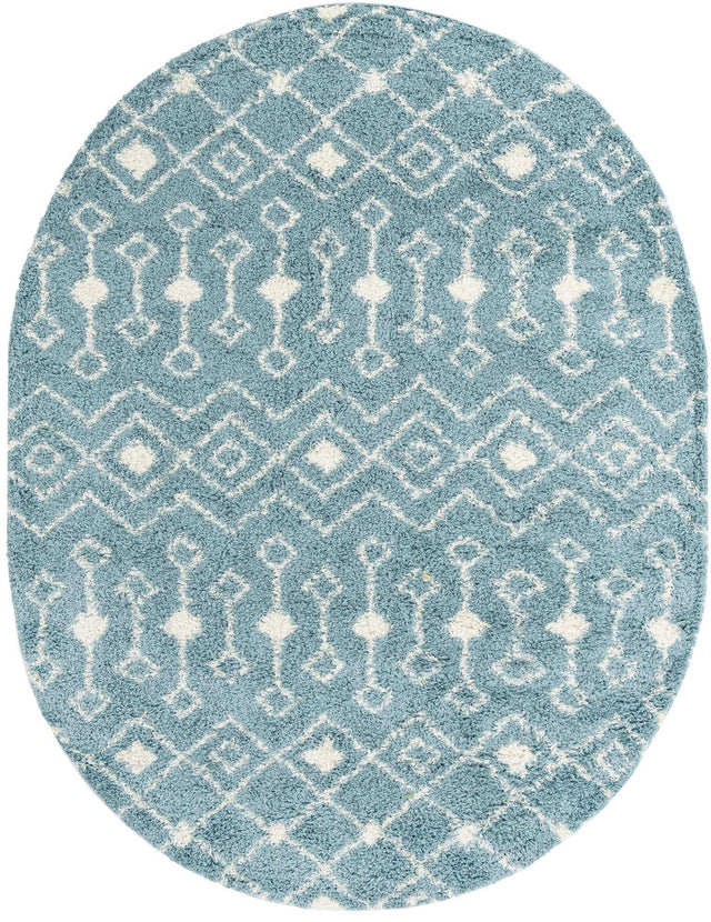 Light Blue 7' 10 x 10' Moroccan Trellis Shag Oval Area Rug Thick Soft Touch Fluffy & Plush Shaggy Pile