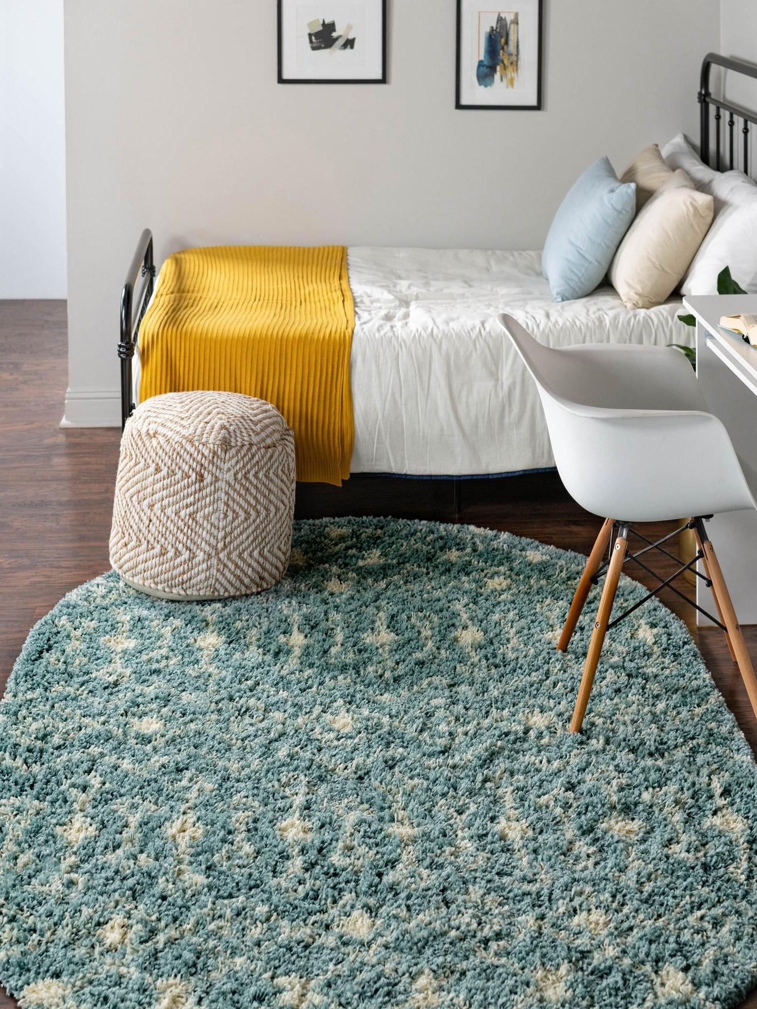 Light Blue 5' 3 x 8' Moroccan Trellis Shag Oval Area Rug Thick Soft Touch Fluffy & Plush Shaggy Pile 100% Polypropylene Geometric Traditional Carpet for Sale at Rug Engine