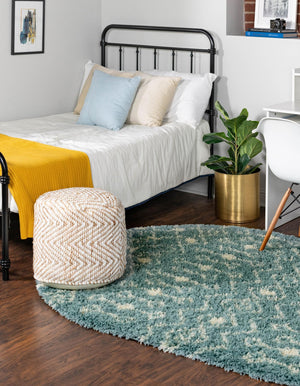 Light Blue 4' 1 x 6' 1 Moroccan Trellis Shag Oval Area Rug Thick Soft Touch Fluffy & Plush Shaggy Pile