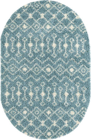 Light Blue 5' 3 x 8' Moroccan Trellis Shag Oval Rug
