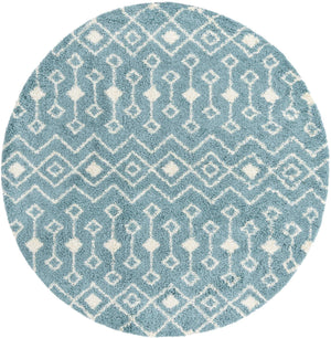 Light Blue 10' x 10' Moroccan Trellis Shag Round Rug