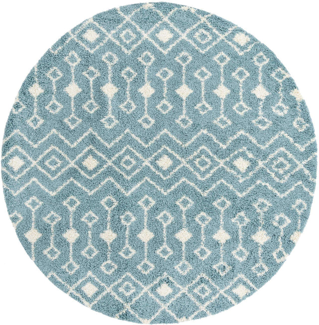 Light Blue 10' x 10' Moroccan Trellis Shag Round Rug