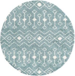 Light Blue 7' 10 x 7' 10 Moroccan Trellis Shag Round Area Rug Thick Soft Touch Fluffy & Plush Shaggy Pile