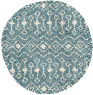 Light Blue 6' 1 x 6' 1 Moroccan Trellis Shag Round Area Rug Thick Soft Touch Fluffy & Plush Shaggy Pile