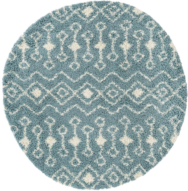 Light Blue 6' 1 x 6' 1 Moroccan Trellis Shag Round Area Rug Thick Soft Touch Fluffy & Plush Shaggy Pile