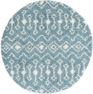 Light Blue 5' 3 x 5' 3 Moroccan Trellis Shag Round Area Rug Thick Soft Touch Fluffy & Plush Shaggy Pile