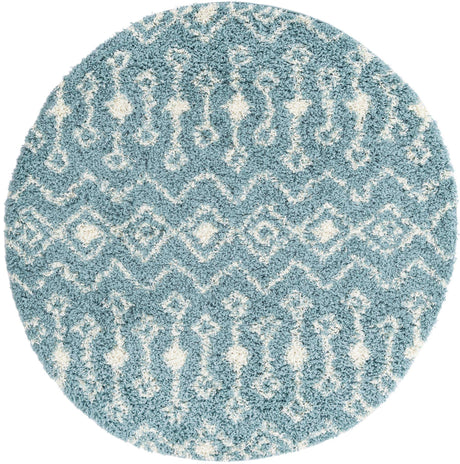 Light Blue 5' 3 x 5' 3 Moroccan Trellis Shag Round Area Rug Thick Soft Touch Fluffy & Plush Shaggy Pile