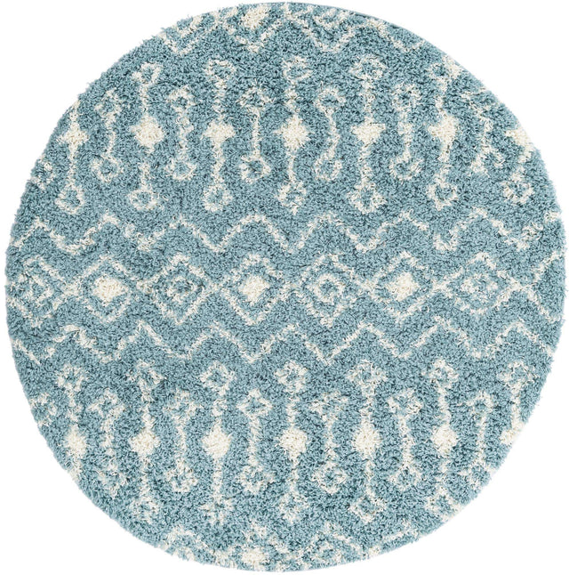 Light Blue 5' 3 x 5' 3 Moroccan Trellis Shag Round Area Rug Thick Soft Touch Fluffy & Plush Shaggy Pile