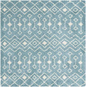 Light Blue 10' x 10' Moroccan Trellis Shag Square Area Rug Thick Soft Touch Fluffy & Plush Shaggy Pile