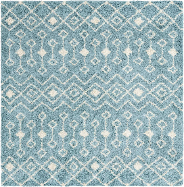 Light Blue 10' x 10' Moroccan Trellis Shag Square Area Rug Thick Soft Touch Fluffy & Plush Shaggy Pile