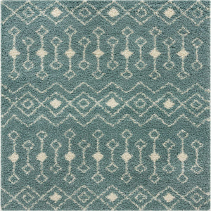 Light Blue 7' 10 x 7' 10 Moroccan Trellis Shag Square Area Rug Thick Soft Touch Fluffy & Plush Shaggy Pile