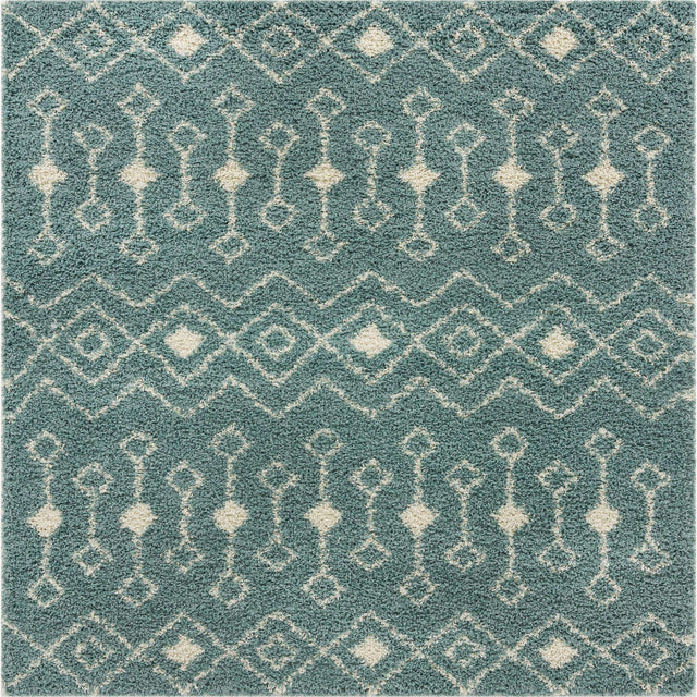 Light Blue 7' 10 x 7' 10 Moroccan Trellis Shag Square Area Rug Thick Soft Touch Fluffy & Plush Shaggy Pile
