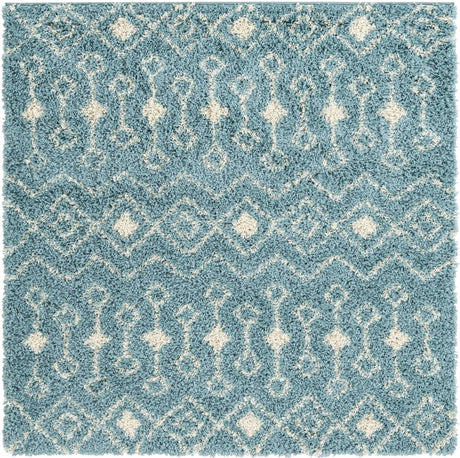 Light Blue 6' x 6' Moroccan Trellis Shag Square Rug