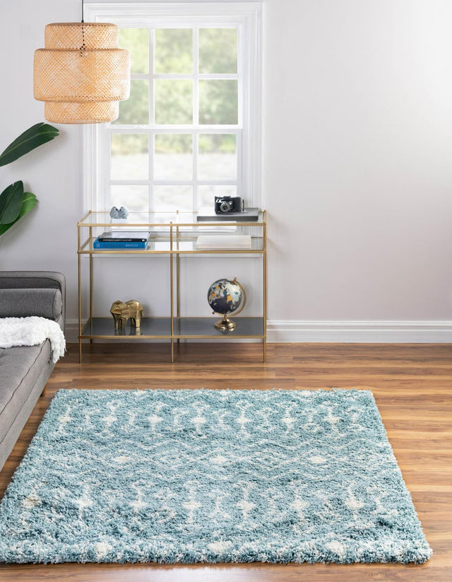 Light Blue 4' x 4' Moroccan Trellis Shag Square Rug