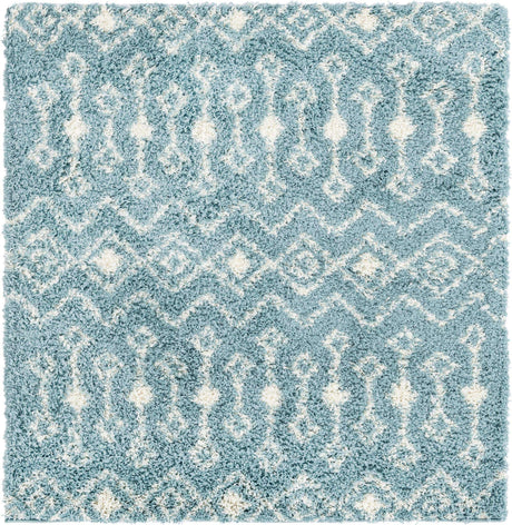 Light Blue 5' 3 x 5' 3 Moroccan Trellis Shag Square Rug