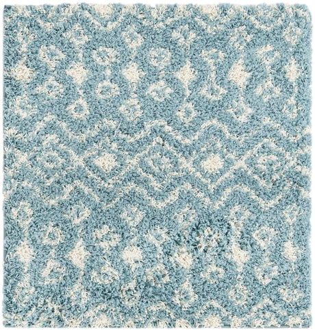 Light Blue 3' 3 x 3' 3 Moroccan Trellis Shag Square Rug