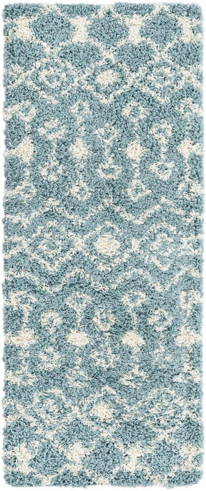 Light Blue 2' x 5' 1 Moroccan Trellis Shag Runner Area Rug Thick Soft Touch Fluffy & Plush Shaggy Pile